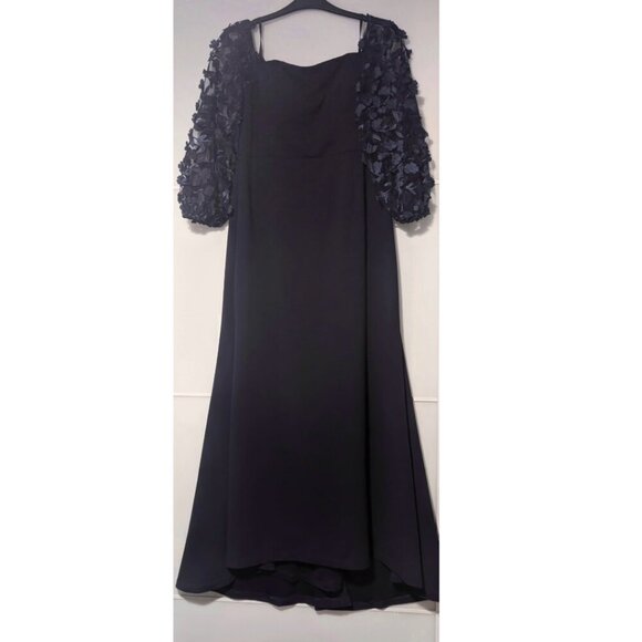 Eliza J | Off-the-Shoulder 3D Floral Sleeve Scuba Crepe Evening Dress - Picture 3 of 12